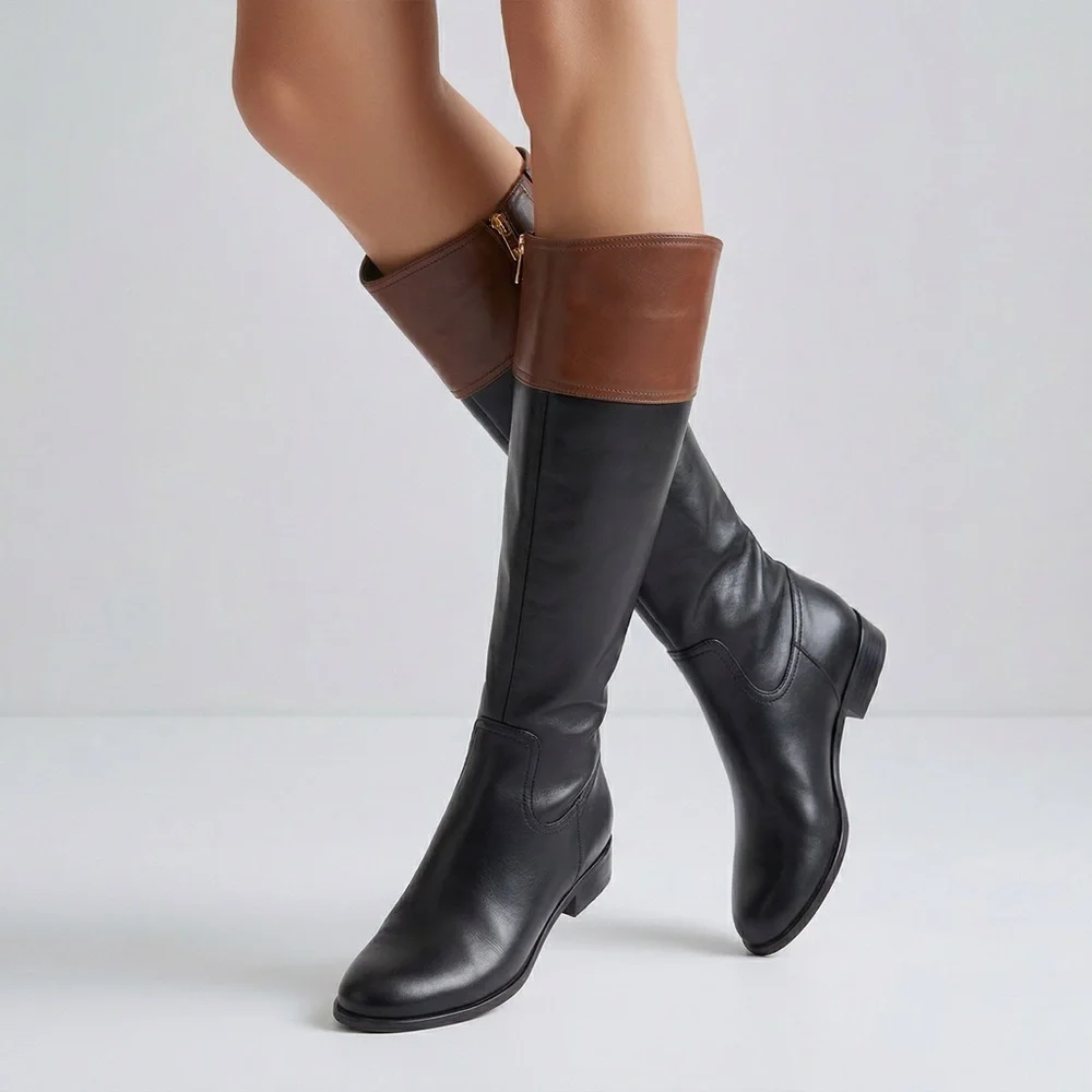 Tommy Hilfiger Black and Brown Over the Knee Boots